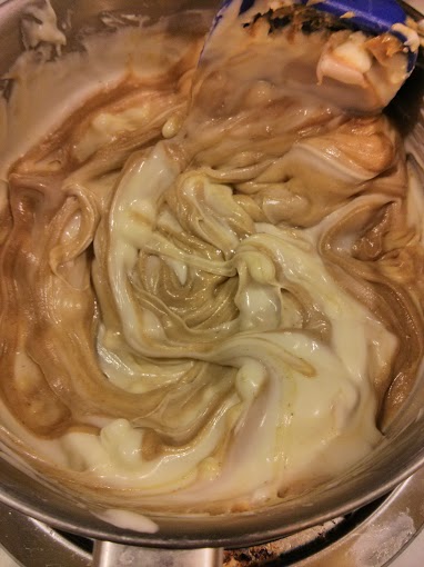 Low heat is key, white chocolate melts easily.