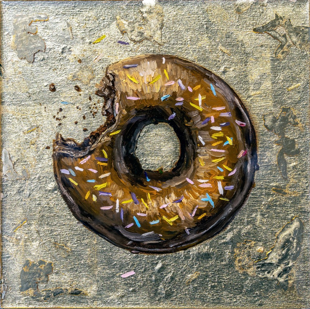 oil paint over gold leaf with resin